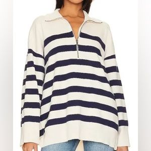 NWOT Free People Coastal Stripe Pullover in Champagne Navy Combo